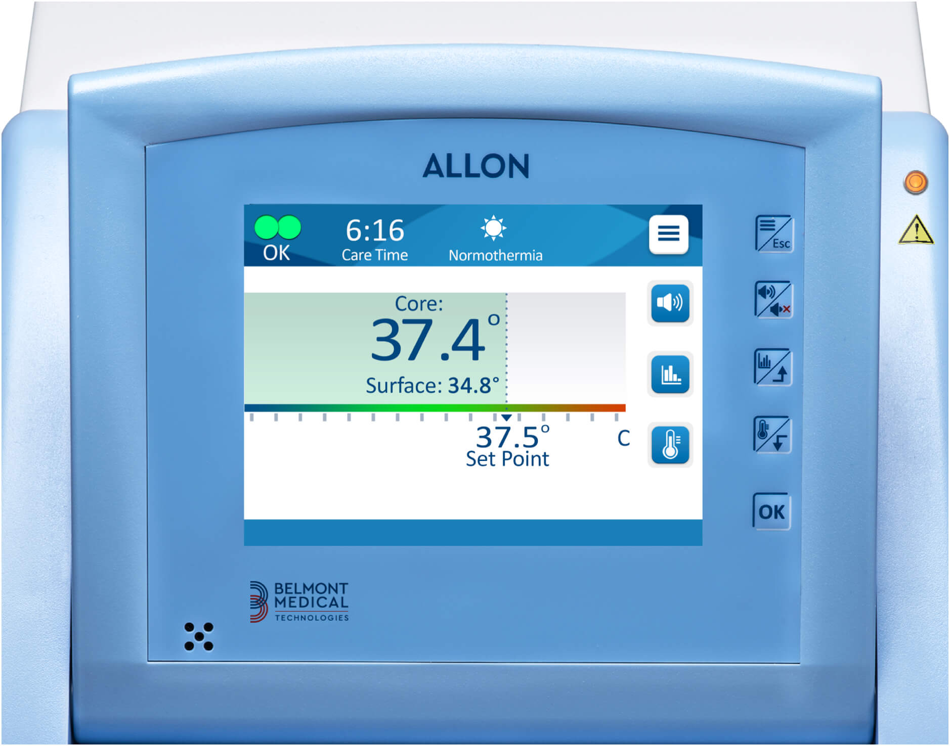 Allon touchscreen showing real time temperature measurements